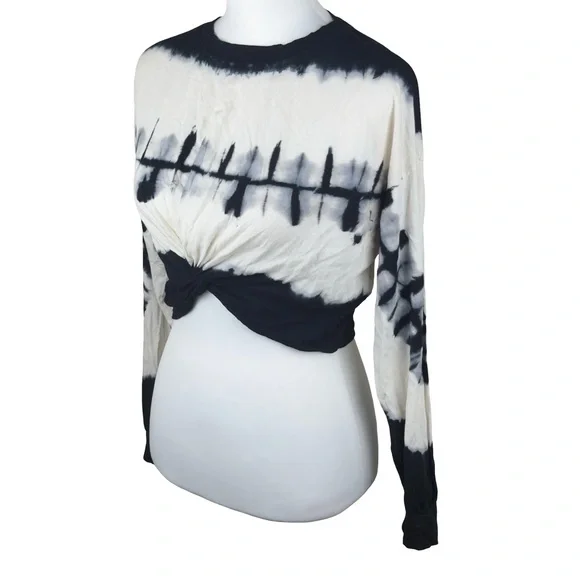 Mono B Tie Dye Twist Front Long Sleeve Crop Top Size Medium - Picture 4 of 8